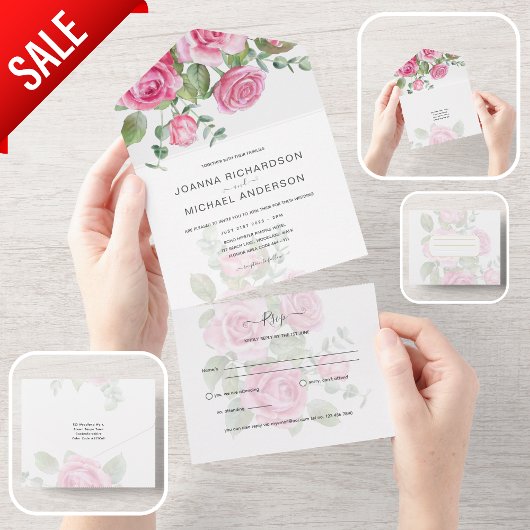 All Inclusive ROZE Rozen Trouwbloemen RSVP In One Uitnodiging