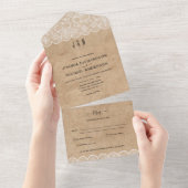 All Inclusive Rustieke Kant Bruiloft met RSVP All In One Uitnodiging (Afscheurbaar)