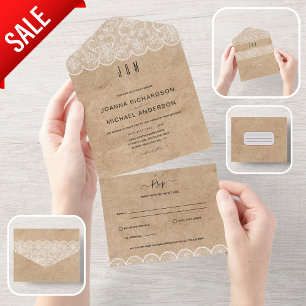 All Inclusive Rustieke Kant Bruiloft met RSVP In One Uitnodiging