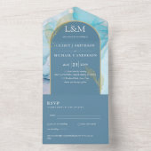 All Inclusive Stof Blauw Turkoois Aqua Trouw RSVP All In One Uitnodiging (Binnen)