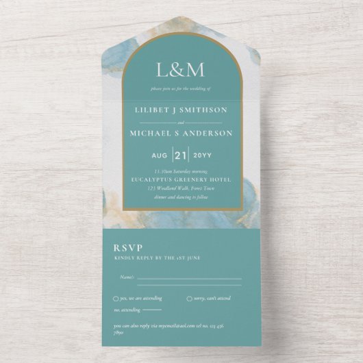 All Inclusive Trouwreactie Teal Turquoise All In One Uitnodiging (Binnen)