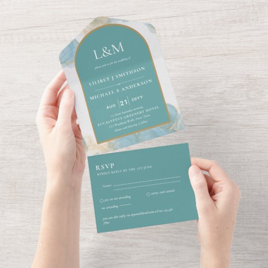 All Inclusive Trouwreactie Teal Turquoise In One Uitnodiging (Afscheurbaar)