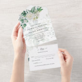 All Inclusive Witte Rozen Bruiloft Nodig RSVP uit All In One Uitnodiging (Afscheurbaar)