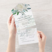 All Inclusive Witte Rozen Trouwboeket RSVP All In One Uitnodiging (Afscheurbaar)