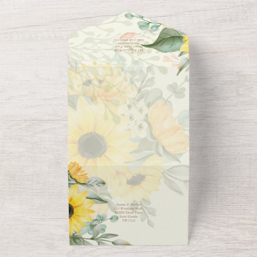 All Inclusive Zomer Zonnebloemen Bruiloft RSVP All In One Uitnodiging (Buitenkant)