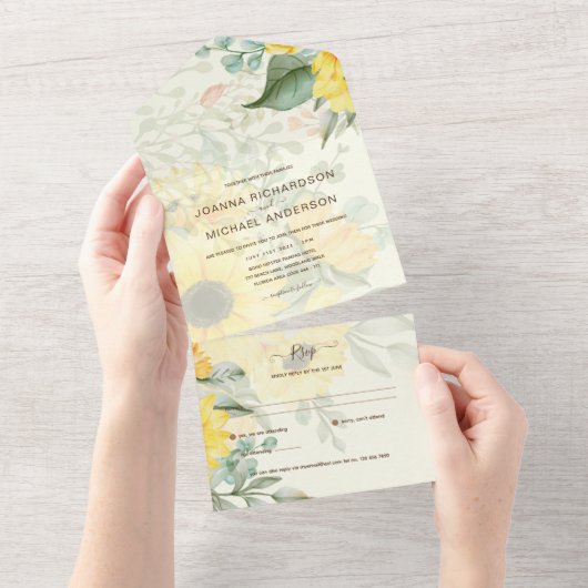 All Inclusive Zomer Zonnebloemen Bruiloft RSVP All In One Uitnodiging (Afscheurbaar)