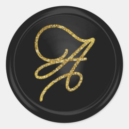 ALL INITIALS Gold Script Monogram Black Ronde Sticker