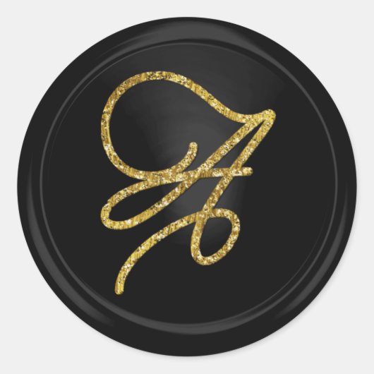 ALL INITIALS Gold Script Monogram Black Ronde Sticker (Voorkant)