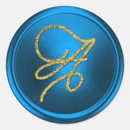 ALL INITIALS Gold Script Monogram Blue Ronde Sticker