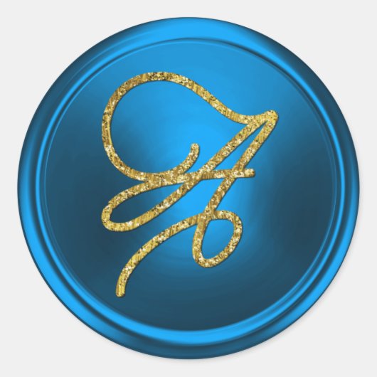 ALL INITIALS Gold Script Monogram Blue Ronde Sticker (Voorkant)