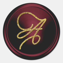 ALL INITIALS Gold Script Monogram Burgundy Ronde Sticker