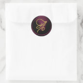 ALL INITIALS Gold Script Monogram Dark Plum Ronde Sticker (Tas)