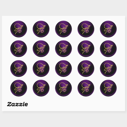 ALL INITIALS Gold Script Monogram Dark Purple Ronde Sticker (Vel)
