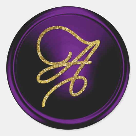 ALL INITIALS Gold Script Monogram Dark Purple Ronde Sticker (Voorkant)