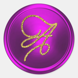 ALL INITIALS Gold Script Monogram Fuchsia  Ronde Sticker