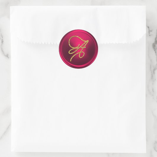 ALL INITIALS Gold Script Monogram Magenta Ronde Sticker (Tas)