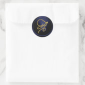 ALL INITIALS Gold Script Monogram Navy Blue Ronde Sticker (Tas)