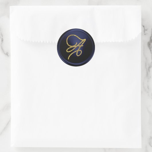 ALL INITIALS Gold Script Monogram Navy Blue Ronde Sticker (Tas)
