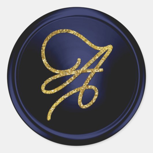 ALL INITIALS Gold Script Monogram Navy Blue Ronde Sticker (Voorkant)