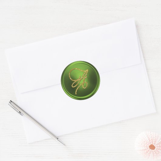 ALL INITIALS Gold Script Monogram Olive Green Ronde Sticker (Envelop)