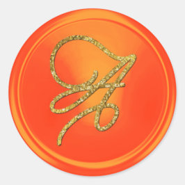 ALL INITIALS Gold Script Monogram Orange Ronde Sticker