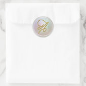 ALL INITIALS Gold Script Monogram Pearl Gray Ronde Sticker (Tas)