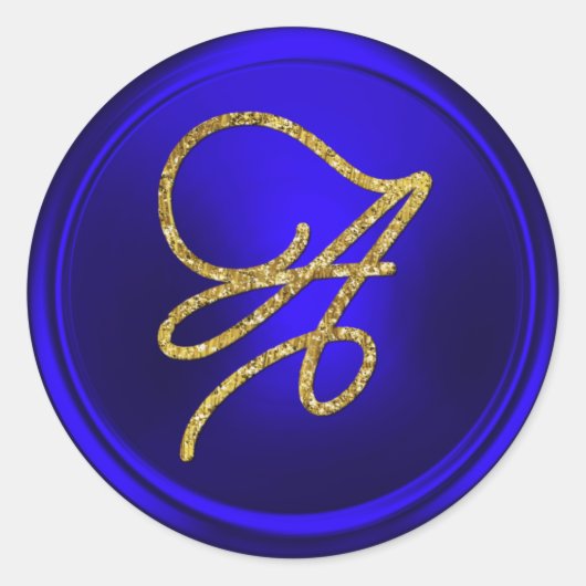 ALL INITIALS Gold Script Monogram Royal Blue Ronde Sticker (Voorkant)