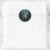 ALL INITIALS Gold Script Monogram Teal Blue Ronde Sticker (Tas)