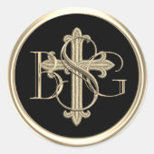 ALL INITIALS Goud 3 Monogram Gouden Kruis 3 Ronde Sticker (Voorkant)