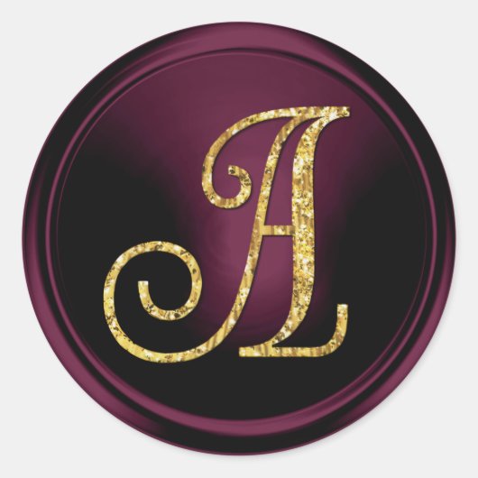 ALL INITIALS Goud Monogram 3 Donkerpruim Ronde Sticker (Voorkant)