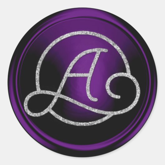 ALL INITIALS Silver Circle Monogram Dark Purple Ronde Sticker (Voorkant)