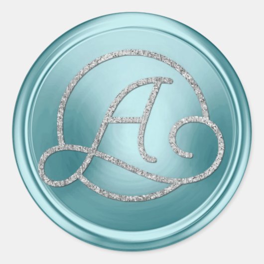 ALL INITIALS Silver Circle Monogram Soft Blue Ronde Sticker (Voorkant)