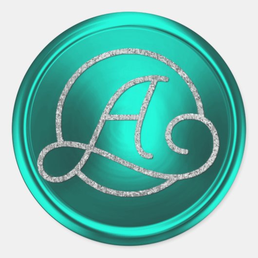 ALL INITIALS Silver Circle Monogram Turquoise Ronde Sticker (Voorkant)