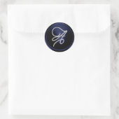 ALL INITIALS Silver Script Monogram Navy Blue Ronde Sticker (Tas)