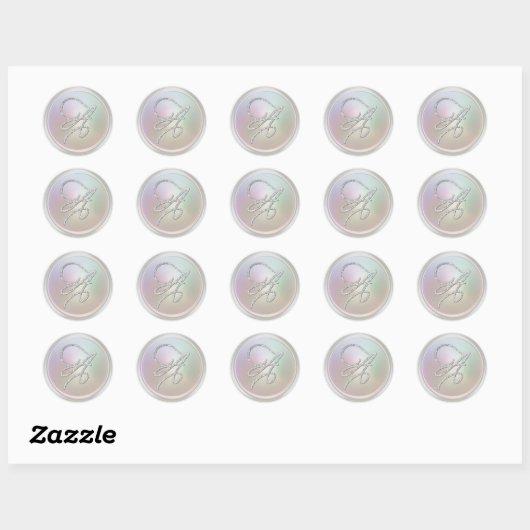 ALL INITIALS Silver Script Monogram Pearl Gray Ronde Sticker (Vel)