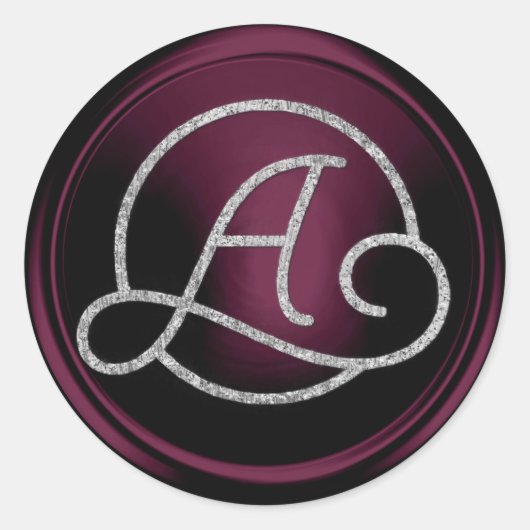 ALL INITIALS Zilveren Cirkel Monogram Donker Plum Ronde Sticker (Voorkant)