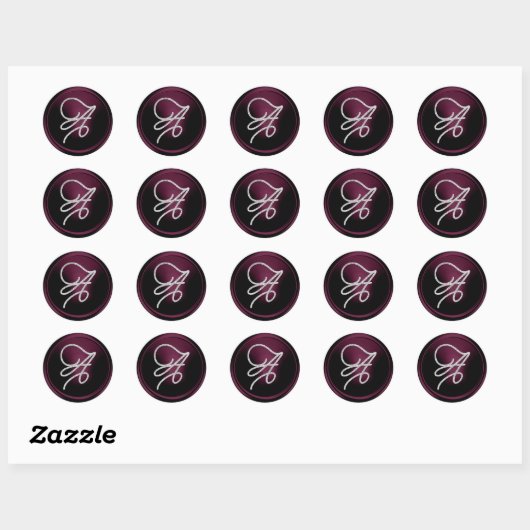 ALL INITIALS Zilveren Script Monogram Donkerpruim Ronde Sticker (Vel)