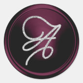 ALL INITIALS Zilveren Script Monogram Donkerpruim Ronde Sticker (Voorkant)