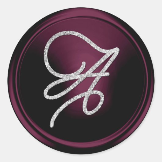 ALL INITIALS Zilveren Script Monogram Donkerpruim Ronde Sticker (Voorkant)