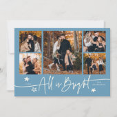 All Is Bright Denim Blue Multi Photo Holiday Card Feestdagenkaart (Voorkant)