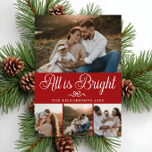 All Is Bright Festieve Rode Multi-Foto Kerstkaart