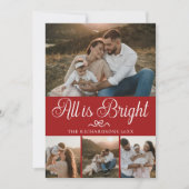 All Is Bright Festieve Rode Multi-Foto Kerstkaart (Voorkant)
