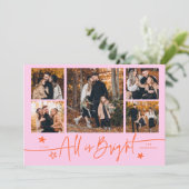 All Is Bright Orange Pink Multi Photo Holiday Card Feestdagenkaart (Staand voorkant)