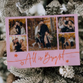 All Is Bright Orange Pink Multi Photo Holiday Card Feestdagenkaart