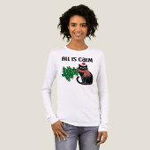 All Is Calm Christmas Black Cat Funny Tri-Blend Shirt (Voorkant)