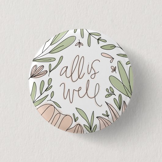 All is Well Floral Ronde Button 3,2 Cm (Voorkant)