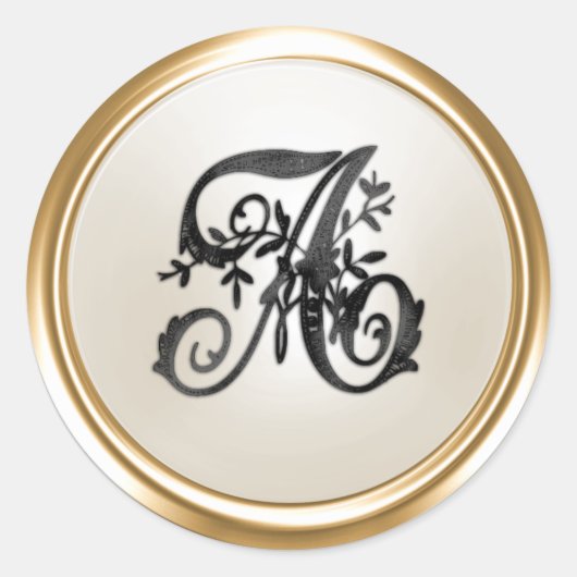 All Letter Black Ivory Ornate Initial Monogram  Ronde Sticker (Voorkant)
