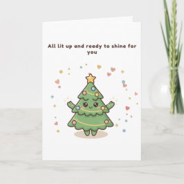 All Lit Up Cute Puchi Dōshi Christmas Tree Card Kaart