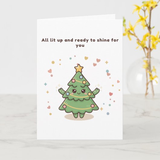 All Lit Up Cute Puchi Dōshi Christmas Tree Card Kaart (Gele Bloem)