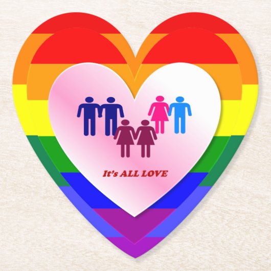 All Love Pride Heart Couples Kartonnen Onderzetters (Voorkant)